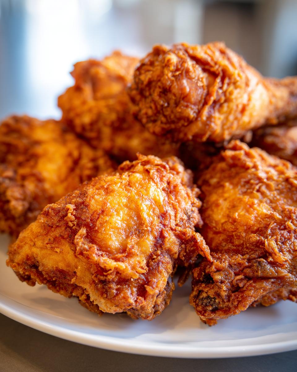 Close-up van een stapel goudbruine, krokante stukken kip, bereid met de Airfryer.