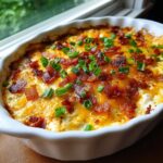 Romige, gebakken Crack Chicken Dip met gesmolten kaas, spek en lente-ui.