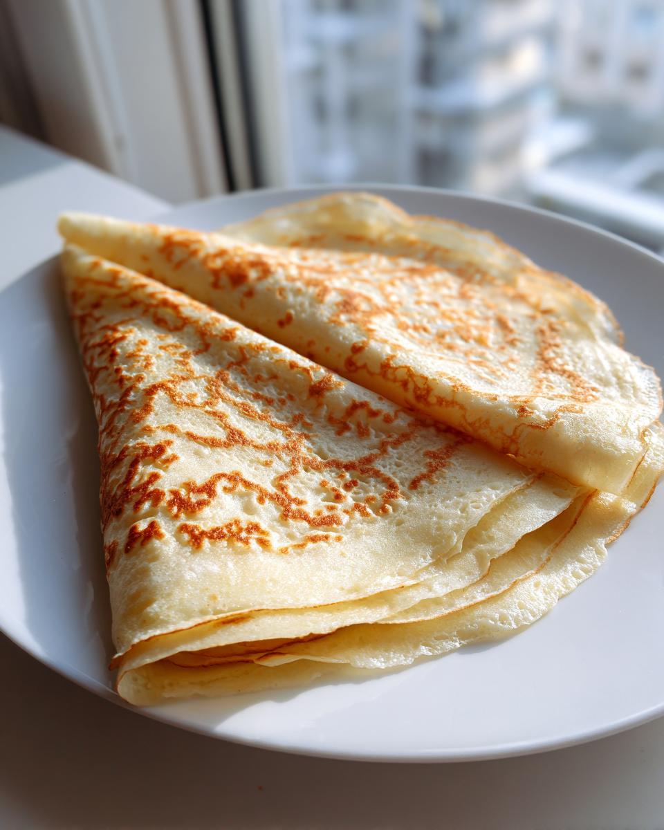 Drie gevouwen, dunne Egg White Wraps met bruine randjes liggen op een wit bord bij het raam.