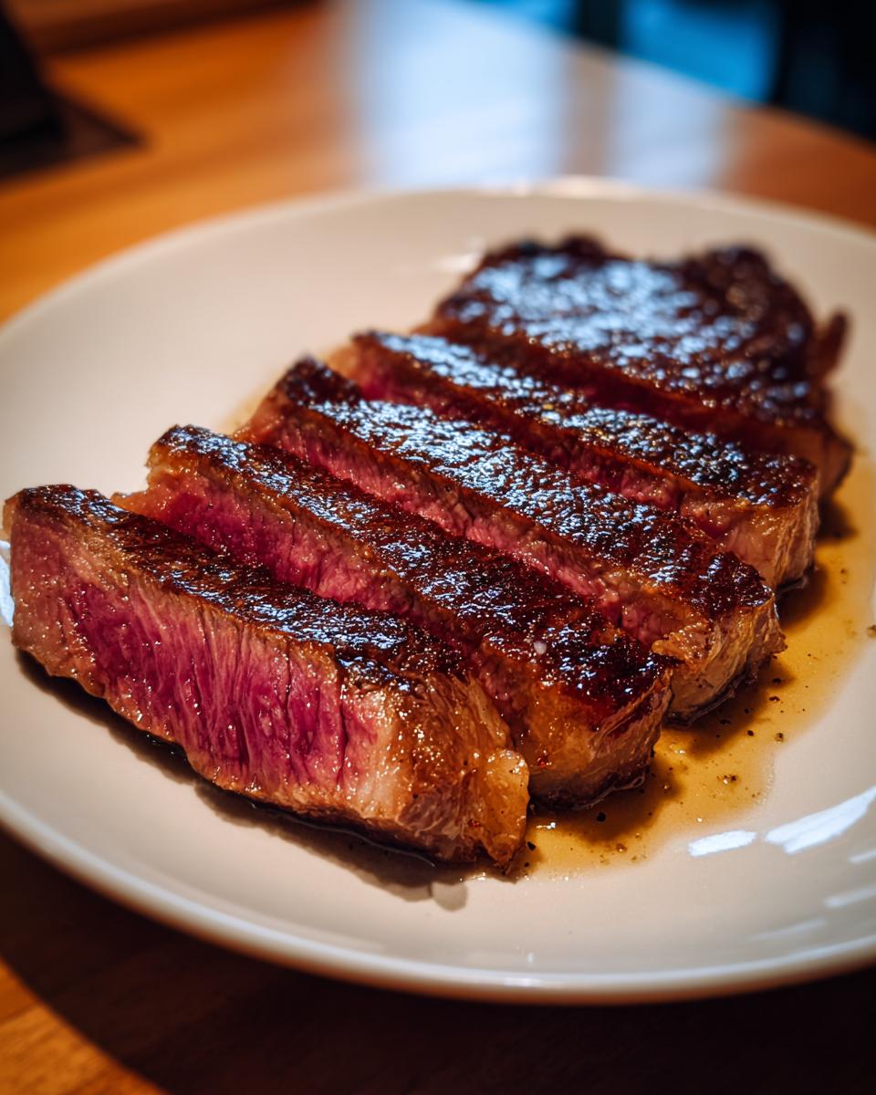 Close-up van een perfect gegaard Ribeye Steak Dinner, mooi roze van binnen en in plakken gesneden.