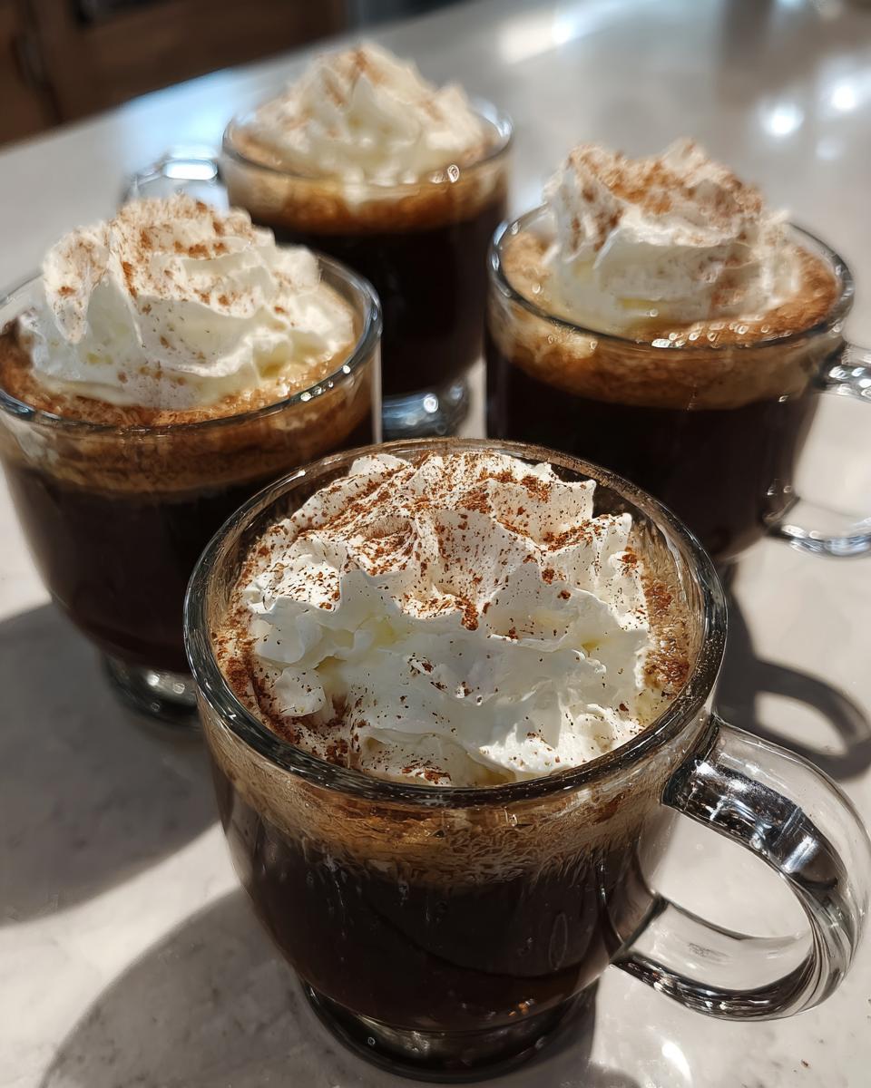 Vier glazen heerlijke Mexicaanse Koffie, rijkelijk getopt met slagroom en kaneel.