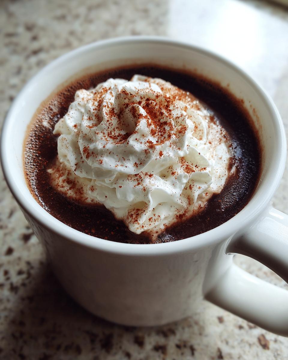 Close-up van een witte mok gevuld met donkere Mexicaanse Koffie, getopt met slagroom en kaneel.